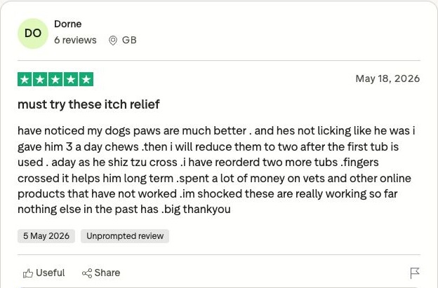 Genuine Trustpilot customer review screenshot